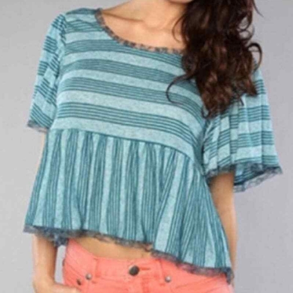 Free People Striped Crop to with Peplum - Picture 1 of 6
